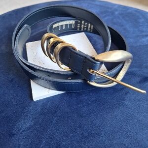 Studio Navy Belt with Gold Buckle Vintage